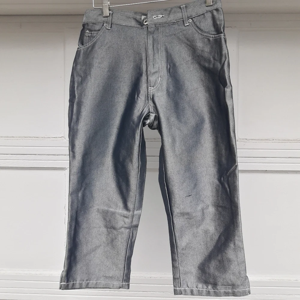 NEW Sterling Silver Jeans Metallic Denim Metal Disco Cropped Pant 12 - Picture 4 of 14